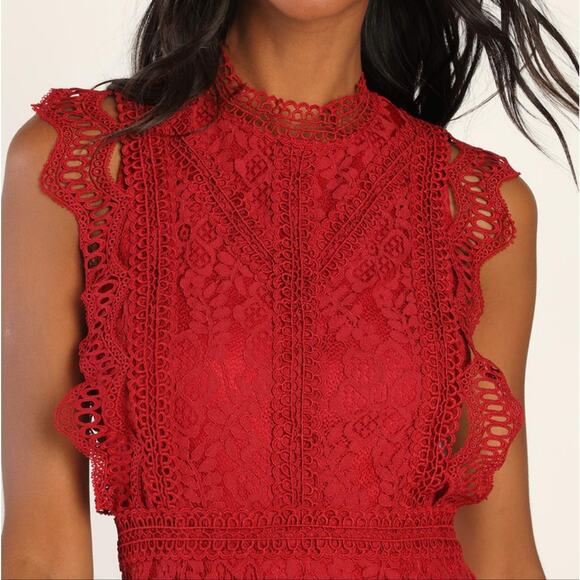Lulu's My Sweetheart Red Lace Mini Dress M - Picture 4 of 16